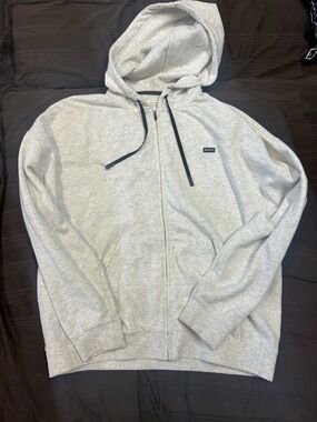 RVCA Light Gray Full-Zip Hoodie with Black Drawstrings
